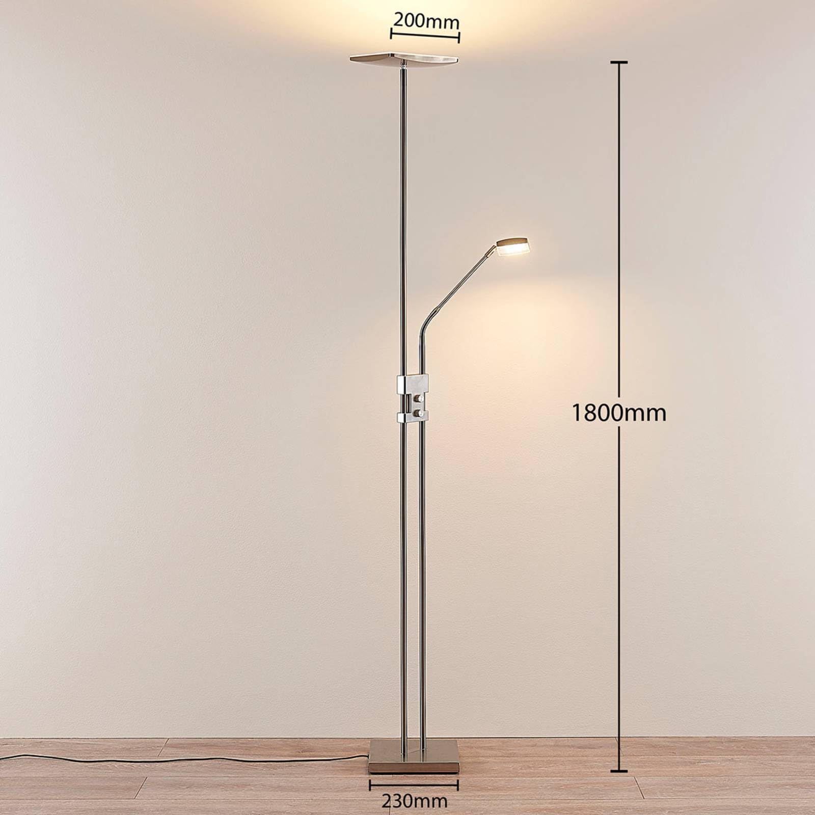 Lindby LED Stehlampe, Deckenfluter dimmbar verstellbarer Lesearm Standleuchte Metall Standlampe Wohnzimmerlampe Leselampe