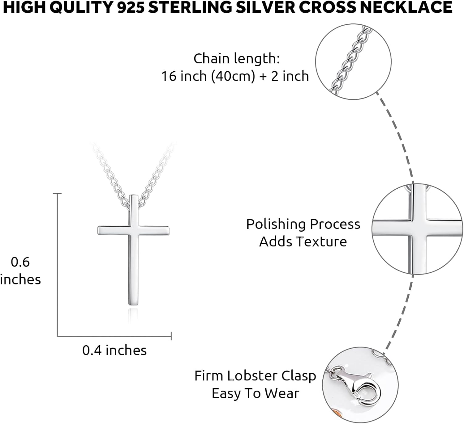 Dainty 925 Sterling Silver Cross Necklace for Women, Trendy Womens Cross Necklace for Girls Simple Silver Pendant Link Chains for Teen Girls Birthday Jewelry Gifts - Image 4