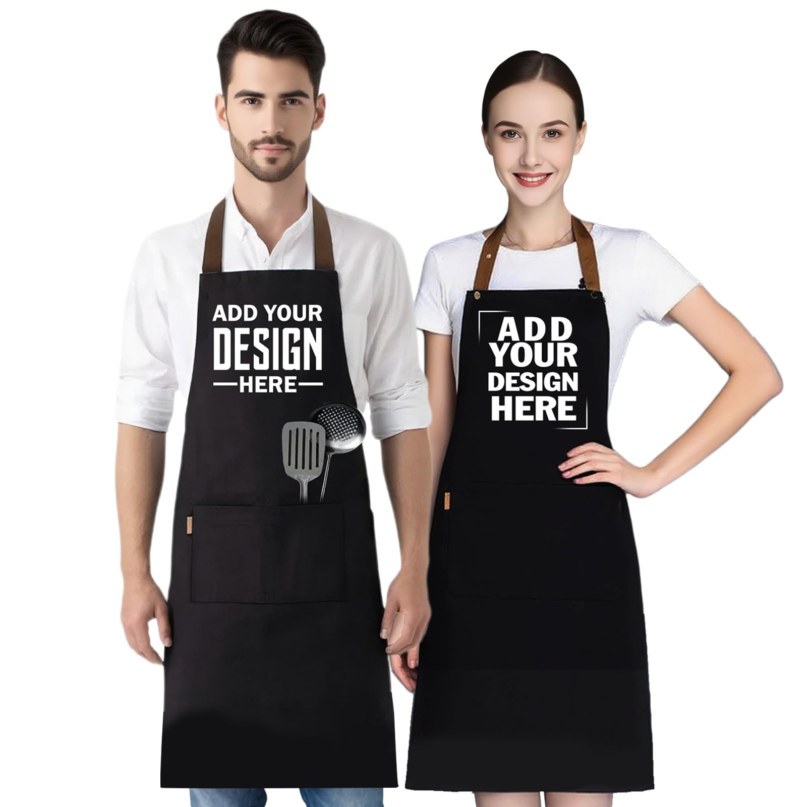 Naispanda Personalized Apron for Men Women - Custom Chef Apron with Logo/Photo/Text, Waterproof Kitchen Cooking Apron with 2 Pockets, Adjustable Bib Apron for Men Women — image 1