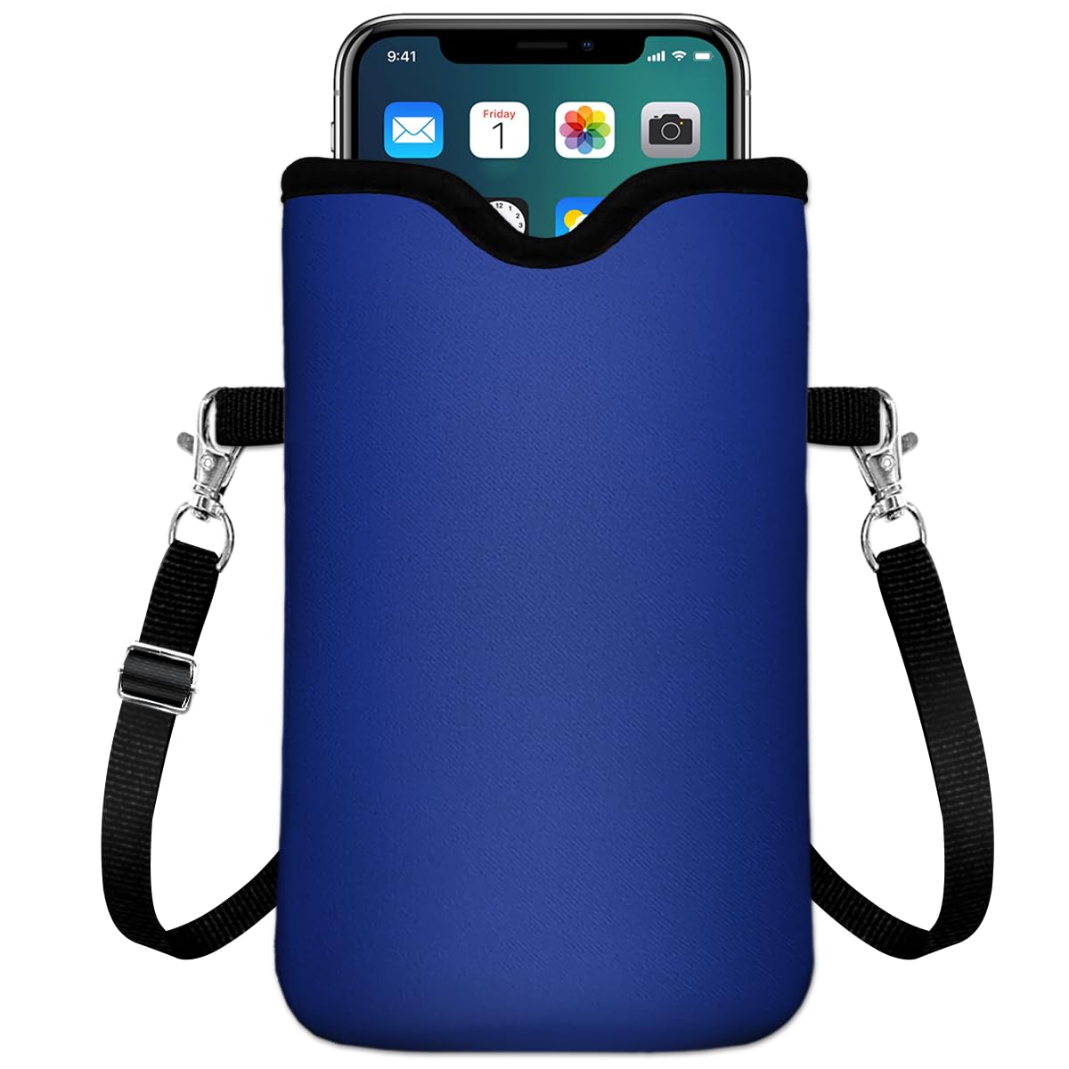 IRADA Neoprene Cell Phone Sleeve Pouch Case Bag with Crossbody Strap Neck Lanyard for Women Men 7.6 X 4.3 Inches-Blue Shockproof Universal Phone Bag