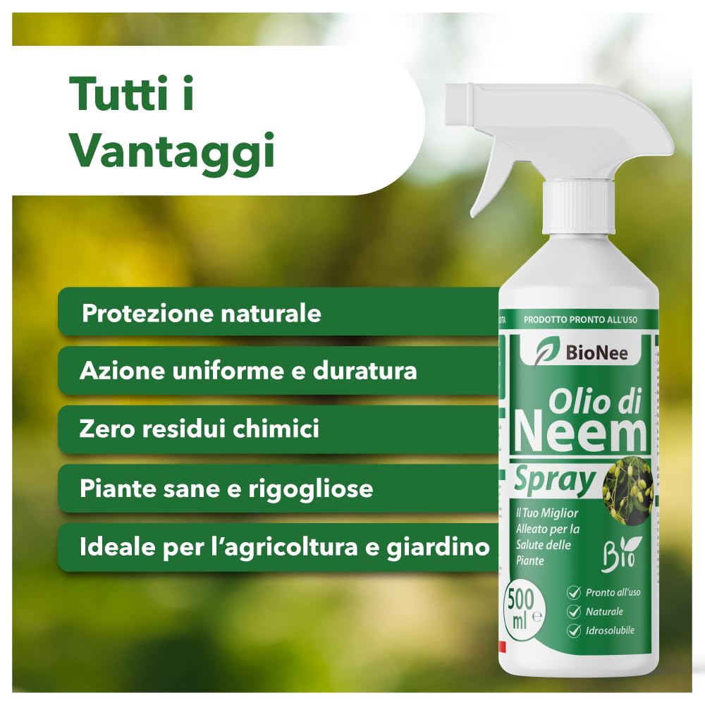 Olio di Neem Concentrato Biologico Insetticida Naturale 500 ml Spray