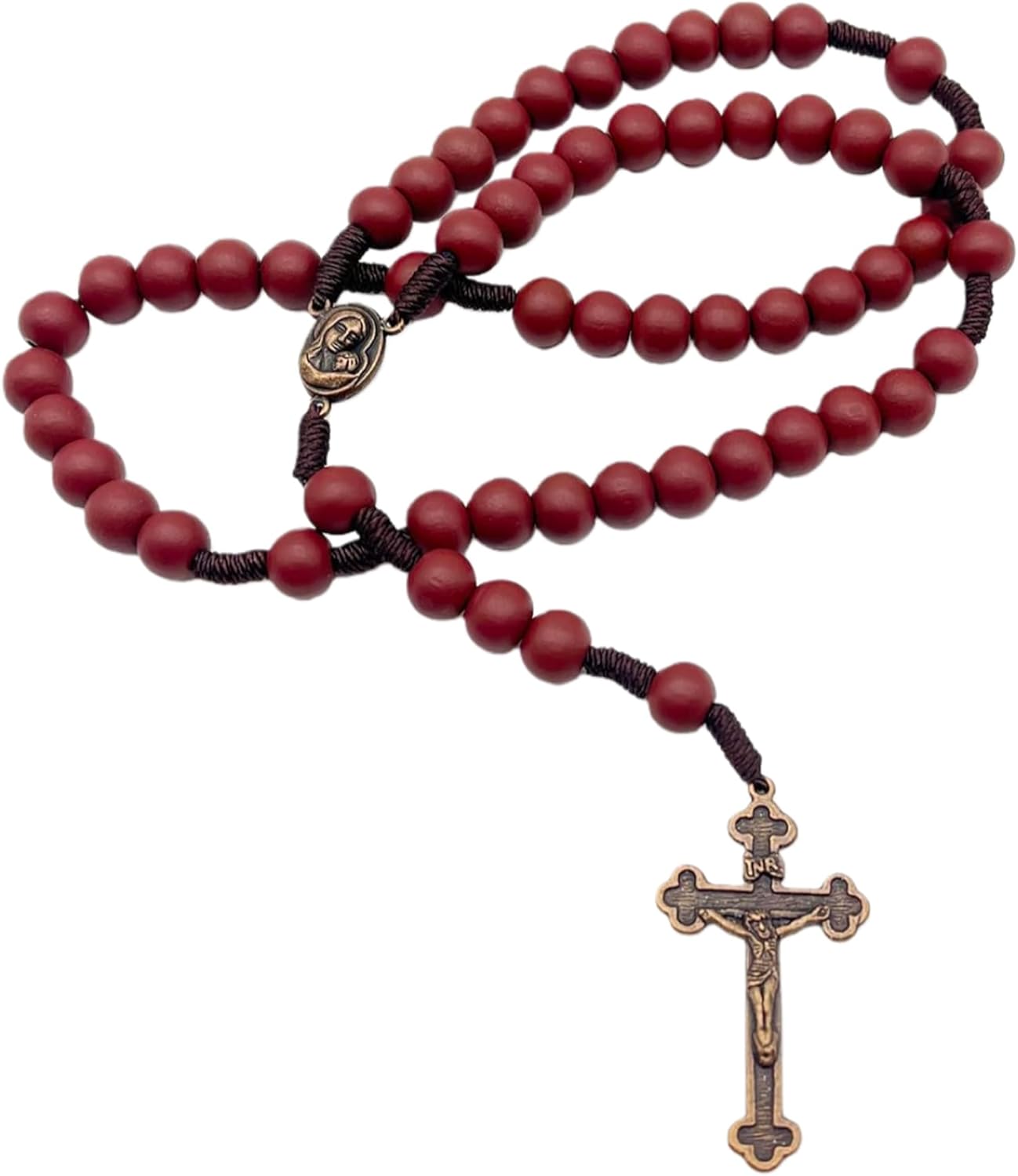 10mm Rosary Catholic Rosary Beads Hand Woven Rosary Necklace Prayer Beads Cross Necklace St. Christopher Center and Cross Pendant Rosary Bead Necklace Women Men - Image 6