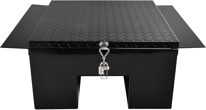 30-Inch Aluminum In-Frame Truck Tool Box Diamond Tread w/Notched Bottom, 30" W x 24"D x 12"H Truck Box for Between Truck Frame Rails, Adjustable LatchBlack