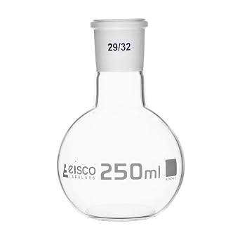 EISCO Florence Boiling Flask, 250ml - 29/32 Joint, Interchangeable - Borosilicate Glass - Flat Bottom, Short Neck