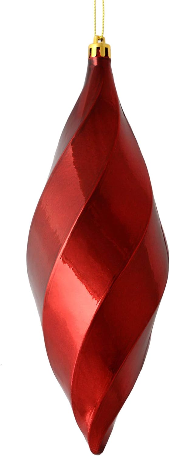 Vickerman 8" Shiny Swirl Finial Ornament, Shatterproof Plastic, Holiday Christmas Tree Decoration, 6 Pack, Wine