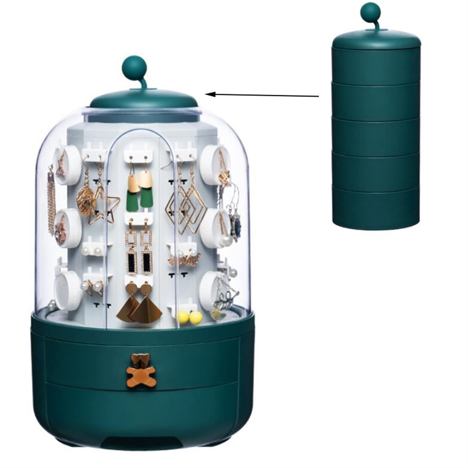 Boîte de rangement cosmétique et organisateur bijoux rotatif 360 vert pour collier