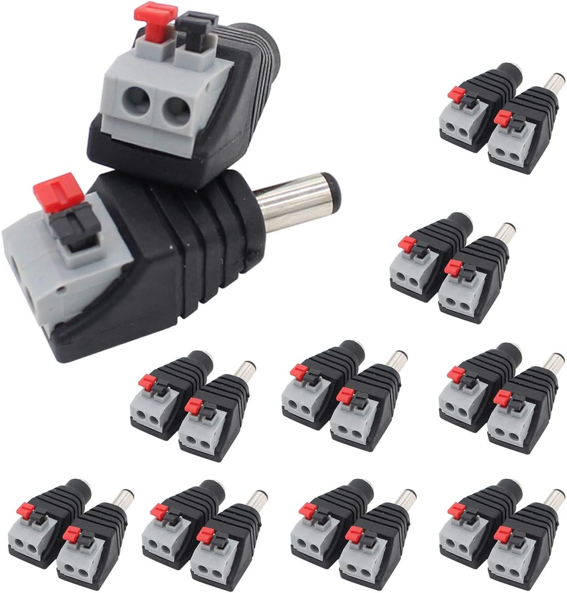 exgoofit DC Power Connector Plug 10 Pairs Male and Female DC Connector 5.5mm x 2.1mm Power Jack Plug Adapter Socket for CCTV Camera and Led Strip
