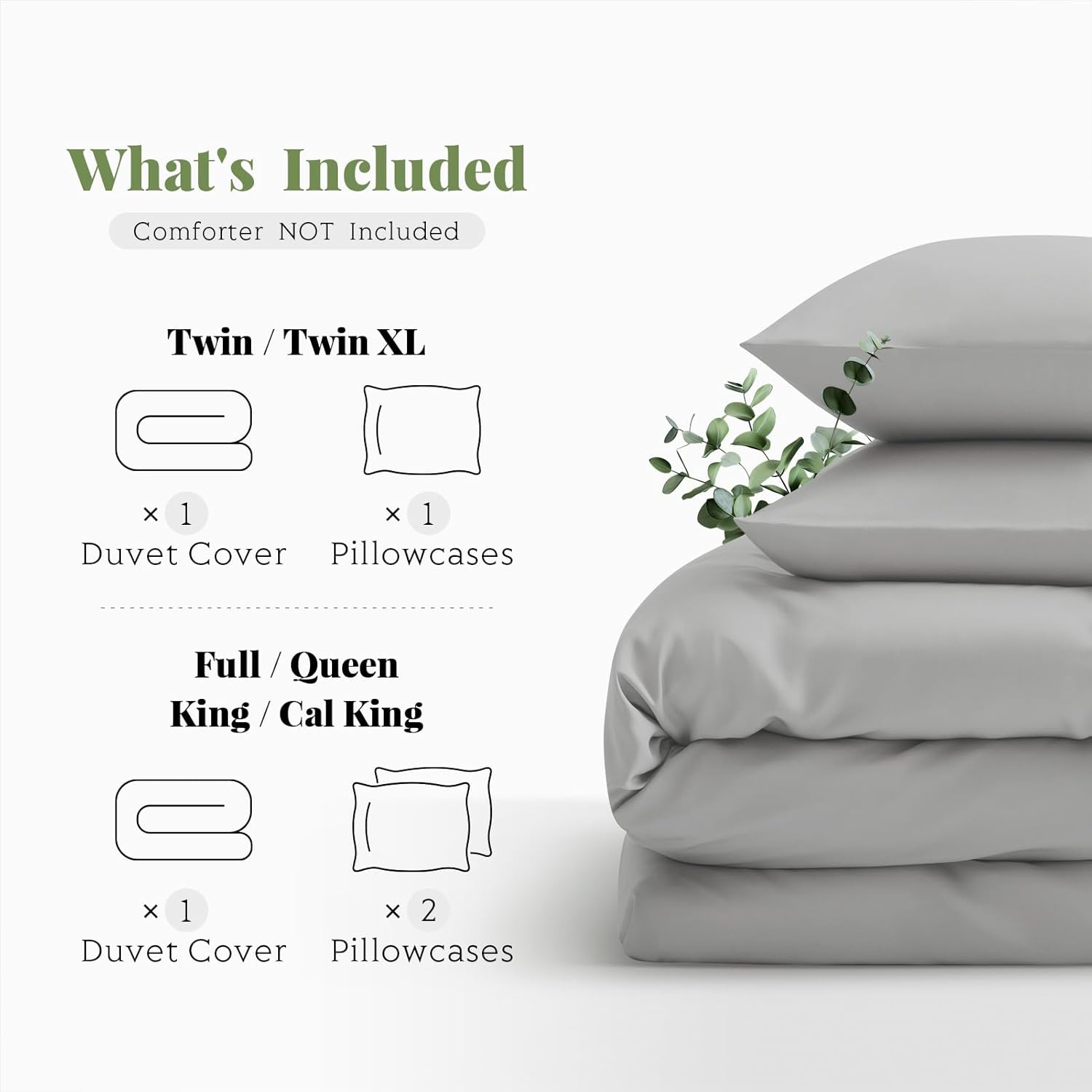 Tencel Duvet Cover Set, Full/Queen Size Cooling Duvet Cover for Hot Sleepers, 100% Eucalyptus Lyocell, 3 Pieces, 1 Zipper Closure Duvet Cover (90" x 90") and 2 Pillowcases (20" x 30") - Light Grey - Image 7
