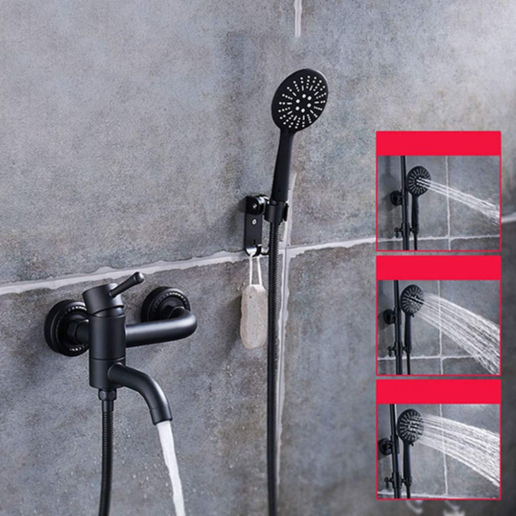 JYBNBBE Bathtub Faucet Shower Faucets Black Single Holder Wall Mounted Bathroom Faucet Bath Hot and Cold Water Mixer Tap Handheld Showerhead,Black C (Black D A)
