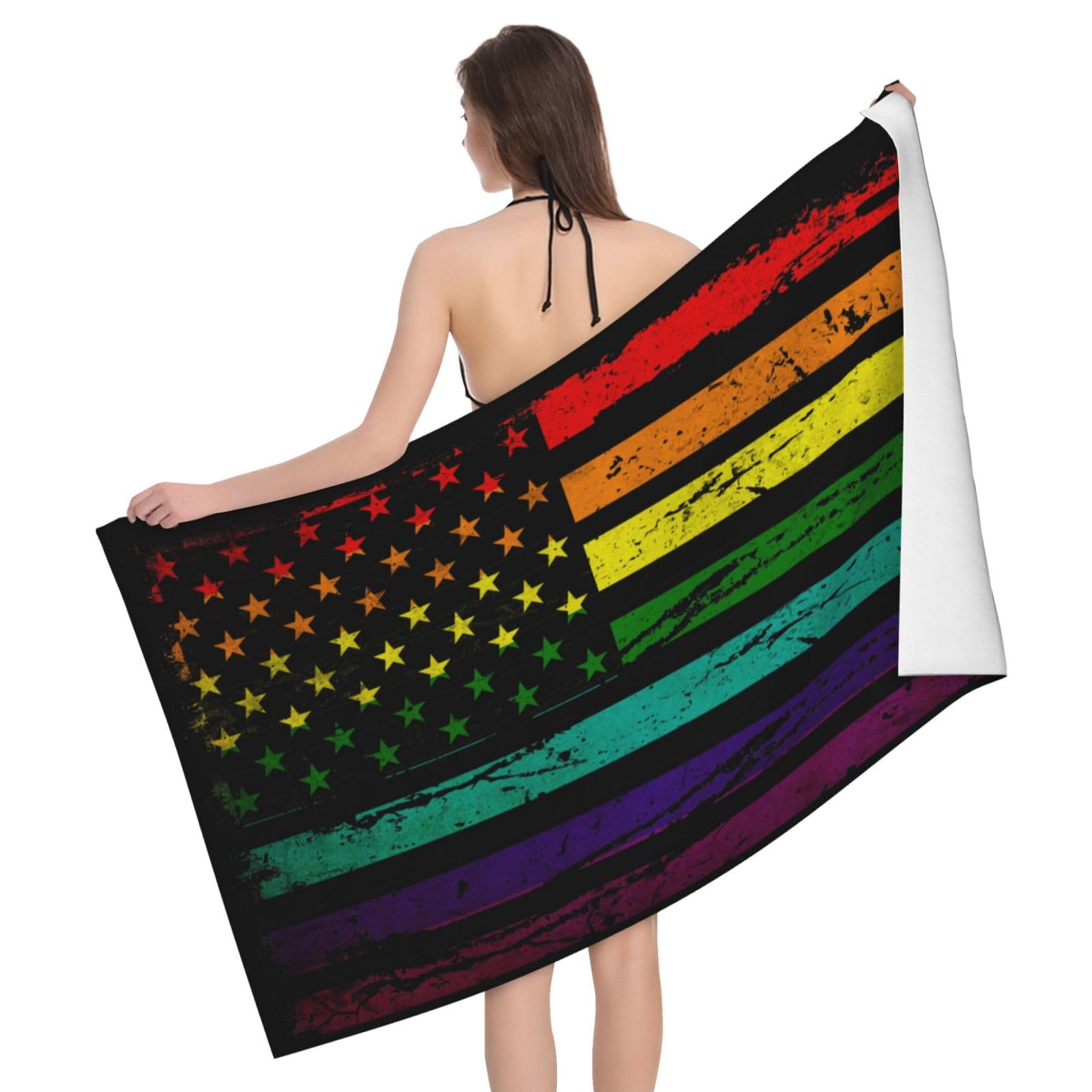 HLBSDM Microfiber LGBT Gay Rainbow Flag America Flag Beach Towel Quick Dry Soft Sand Free Beach Towels for Pool Swim Beach Lightweight Thin Towels