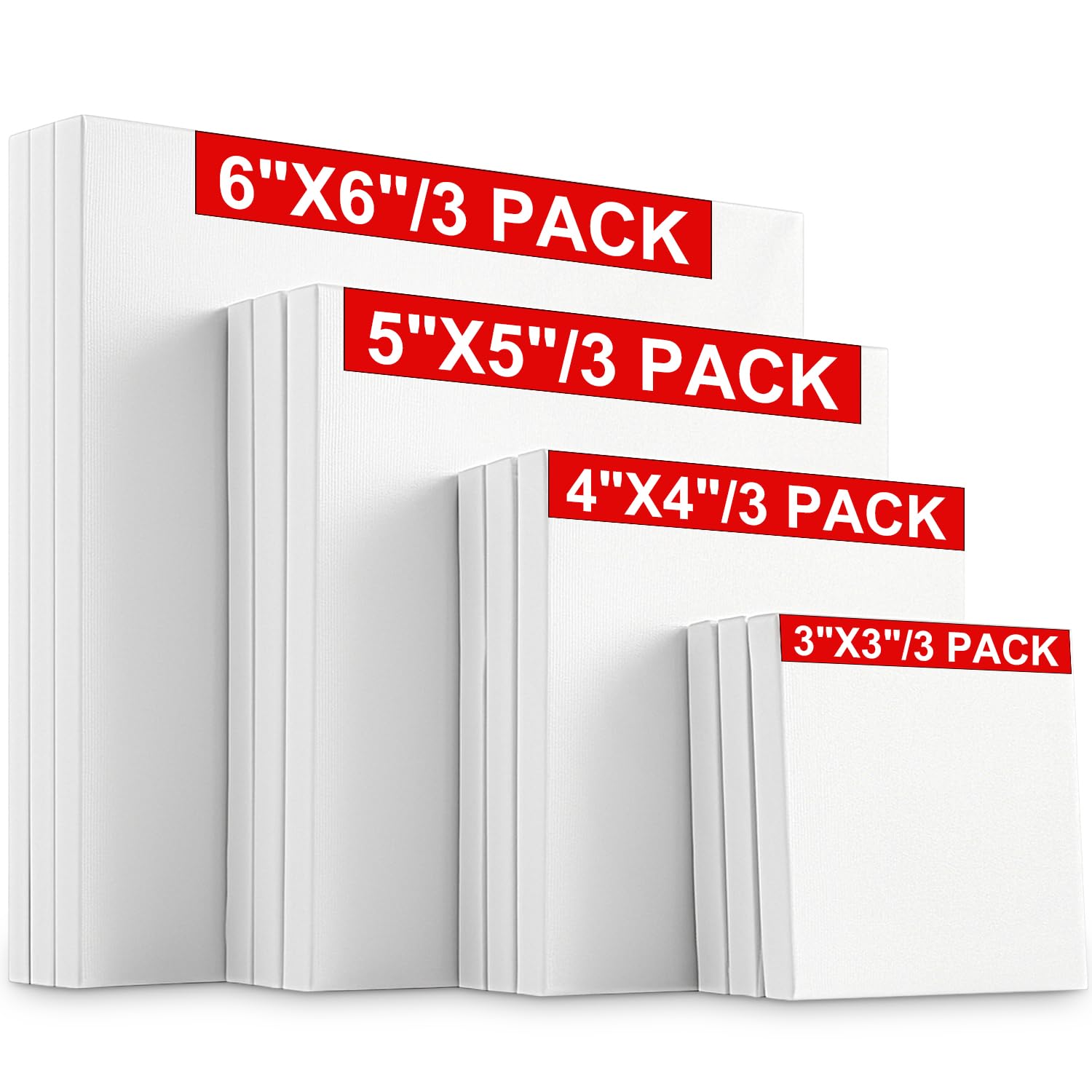 Hestya 12 Pcs Stretched Canvas for Painting, 3/4 / 5/6 Inch Blank Canvas for Painting Profile Square Canva for School Projects Birthday Parties Home Decor