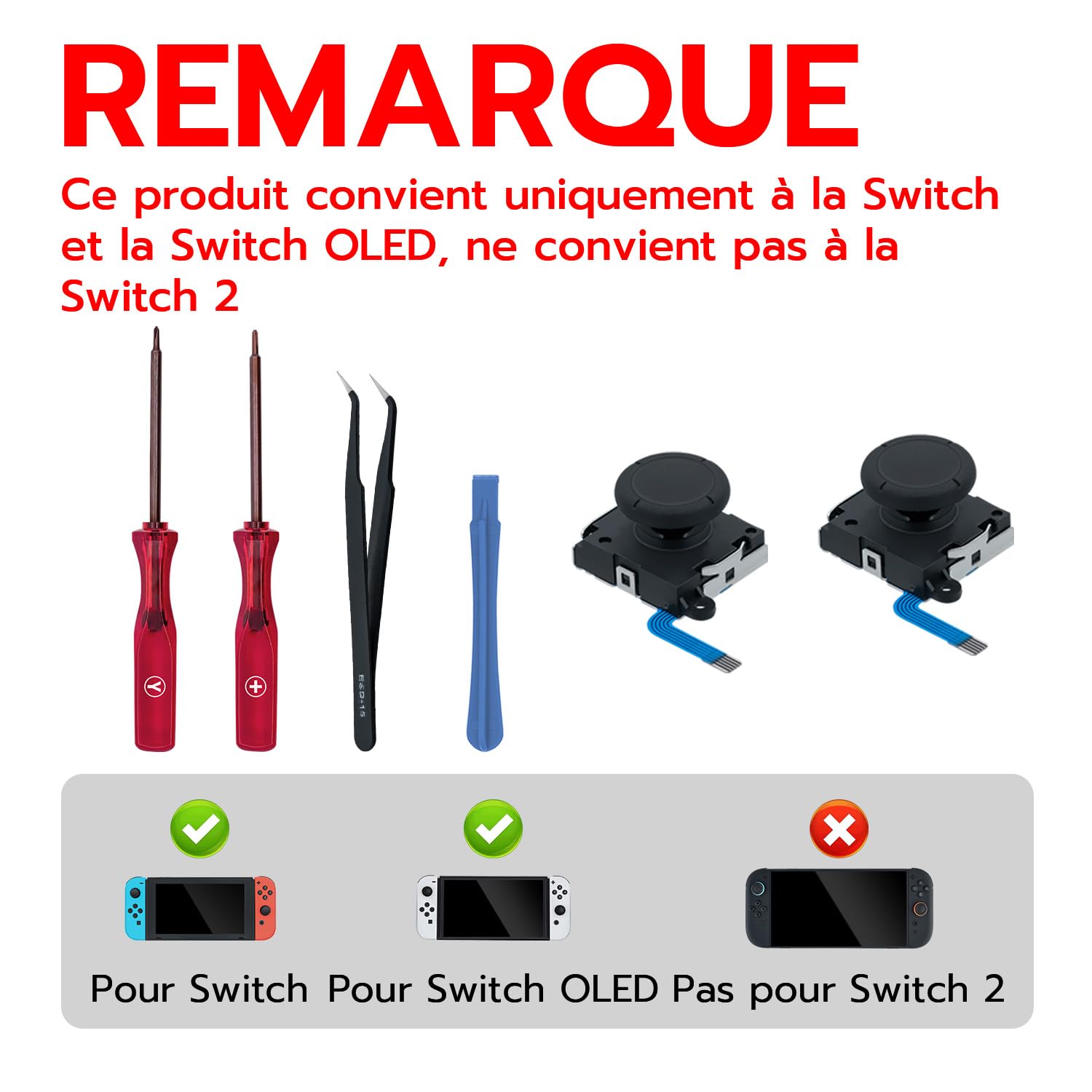 Mcbazel Joystick Analogique 3D de Remplacement Joycon de Kit pour NS Switch avec Tournevis Triwing et Pièce de Rechange Joycon Compatible avec Joy-Con Switch Lite/OLED Pas compatible Switch 2 - Noir