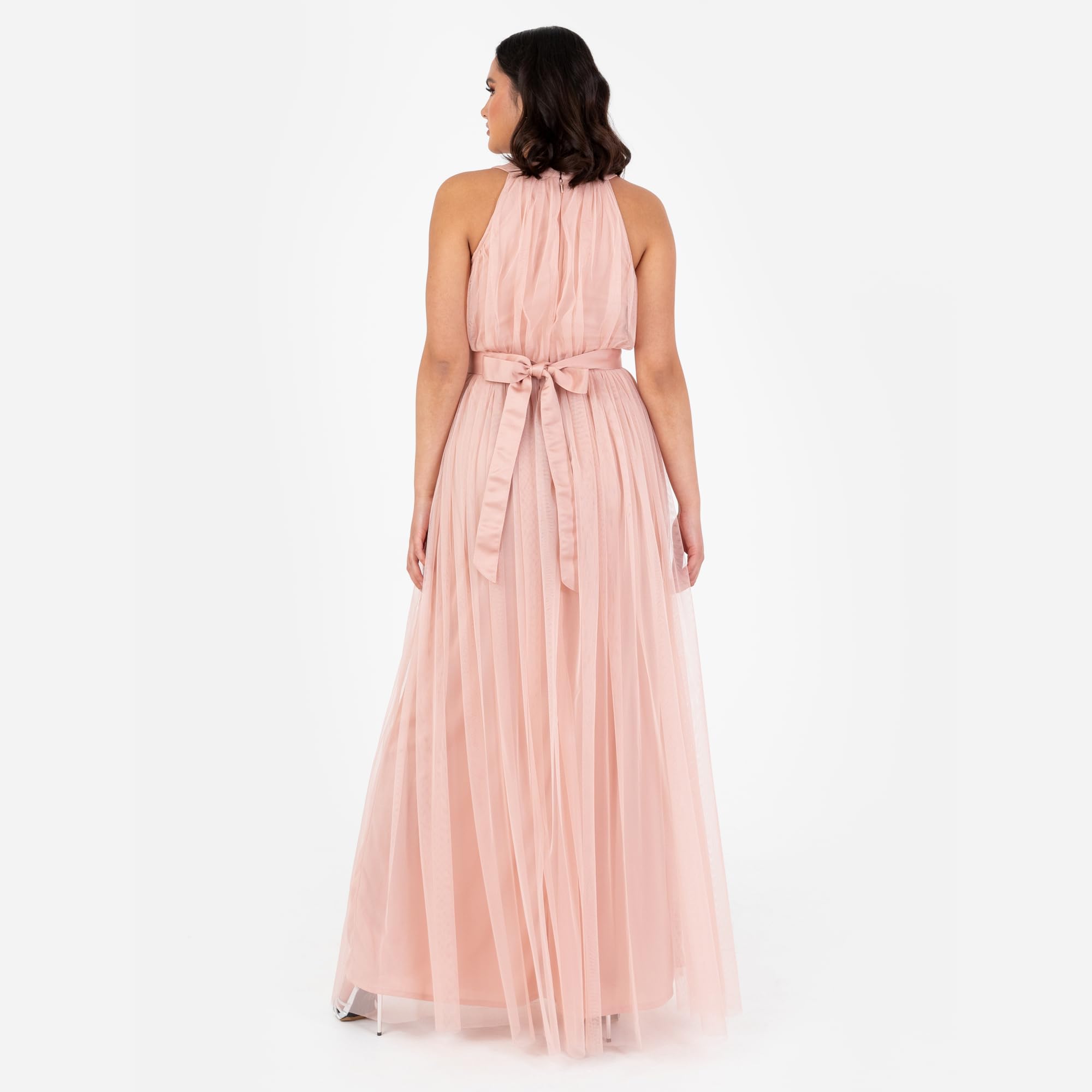 Anaya with Love Damska sukienka maxi dla kobiet Halter Neck długi rękaw z paskiem Linia Wieczorna Piłka Nożna Prom Wesele Gość Druhna, Jasnobrzoskwiniowy róż 46, Blush Peach, 44