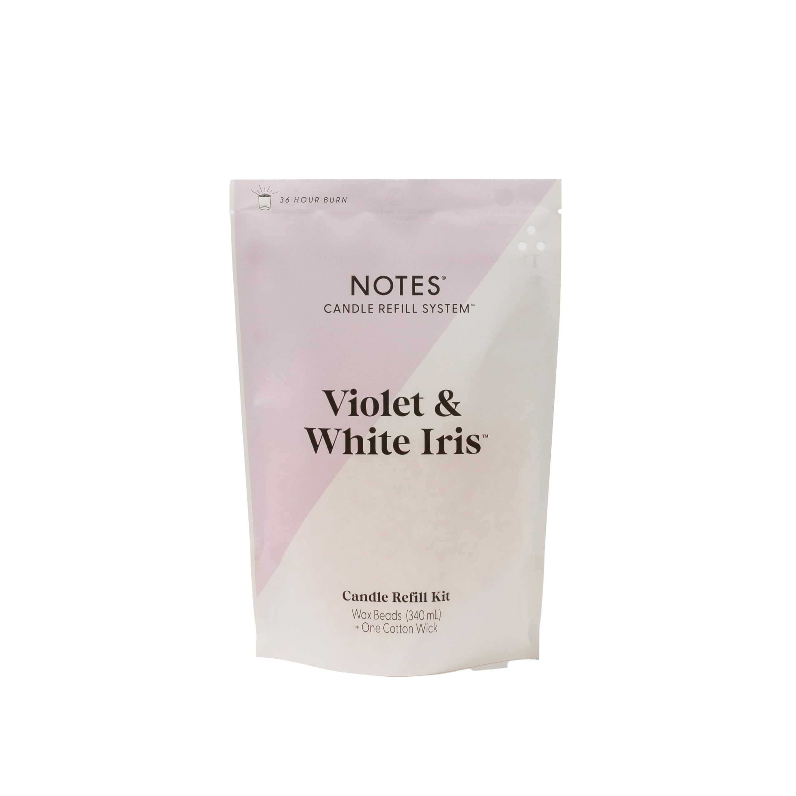 NOTES Sustainable Candle Refill | Non-Toxic Fragrance, Natural Wax Beads (Beeswax, Rice bran and Soy), Cotton Wick and Sustainer - (1) Violet & White Iris