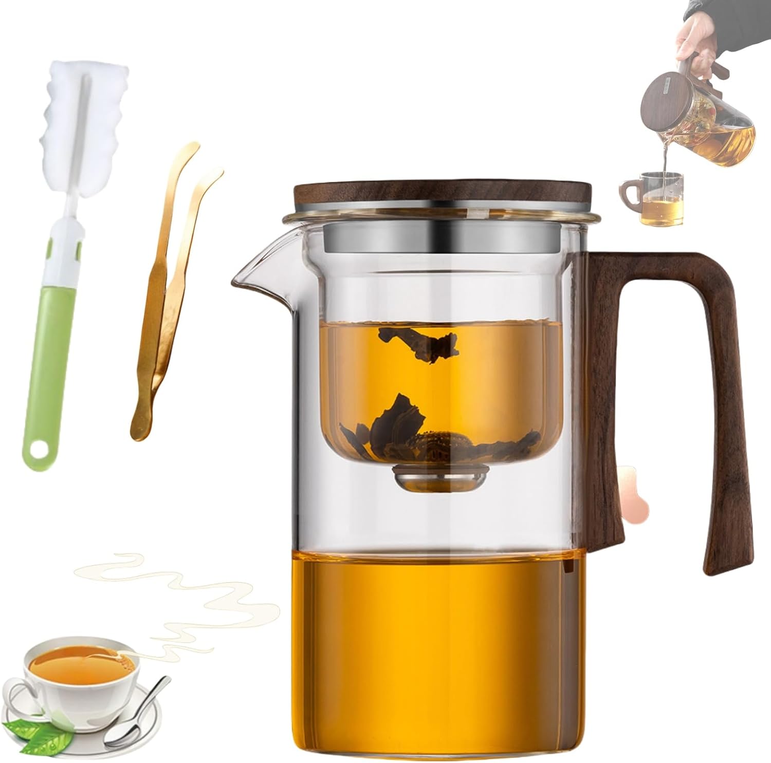 Zahra Magic Teapot, Enchanti Tea Pot, Glass Teapot with Strainer, Water