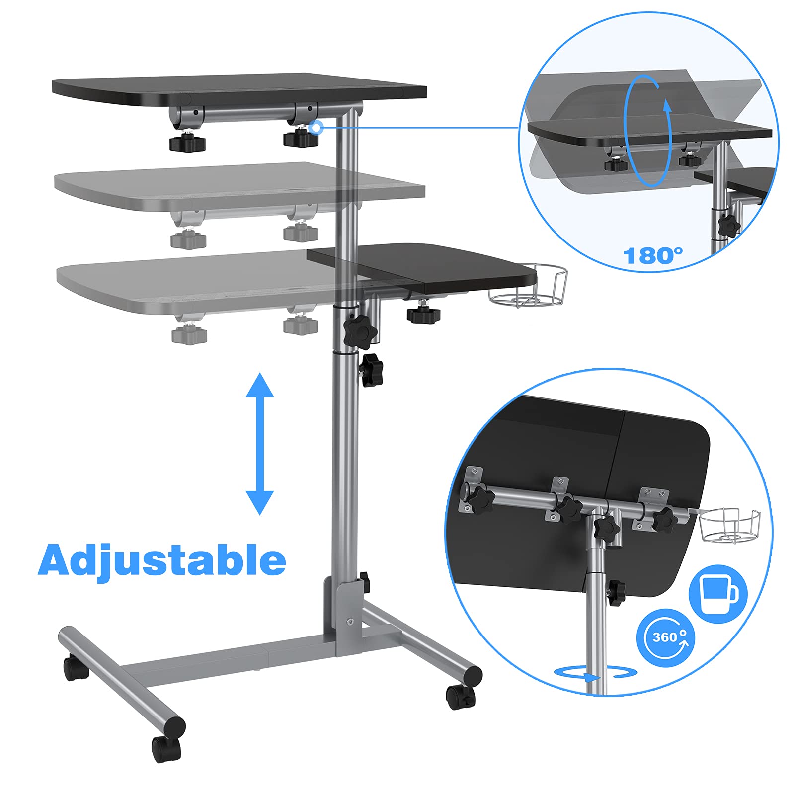 Sofa Table Overbed Table Wheeled, Adjustable Height Folding Laptop