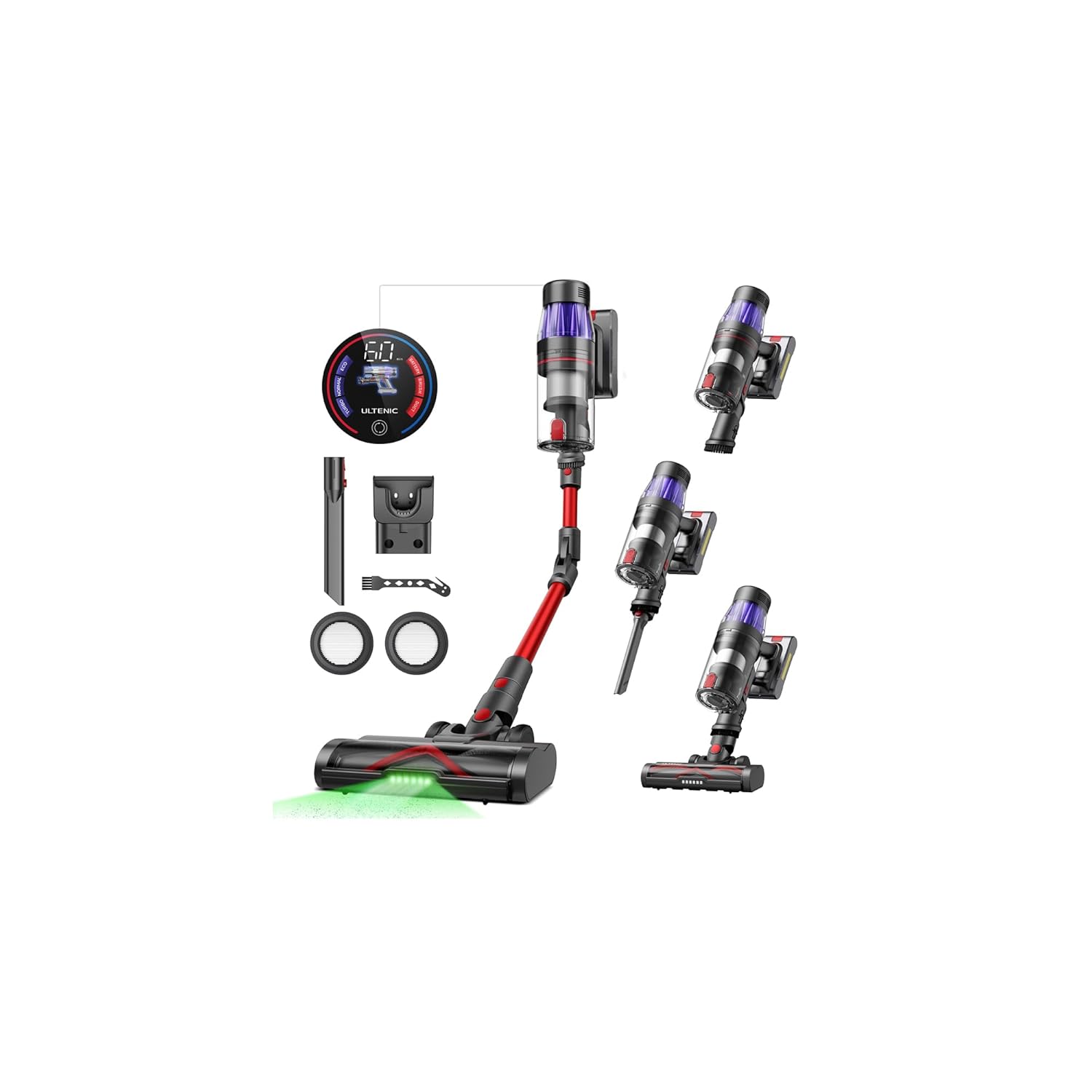 Ultenic Cordless Vacuum Cleaner 550W 50Kpa 60Mins Runtime 180 Bendable Wand Anti-Tangle Brush Stick Vacuums Cordless with Charging