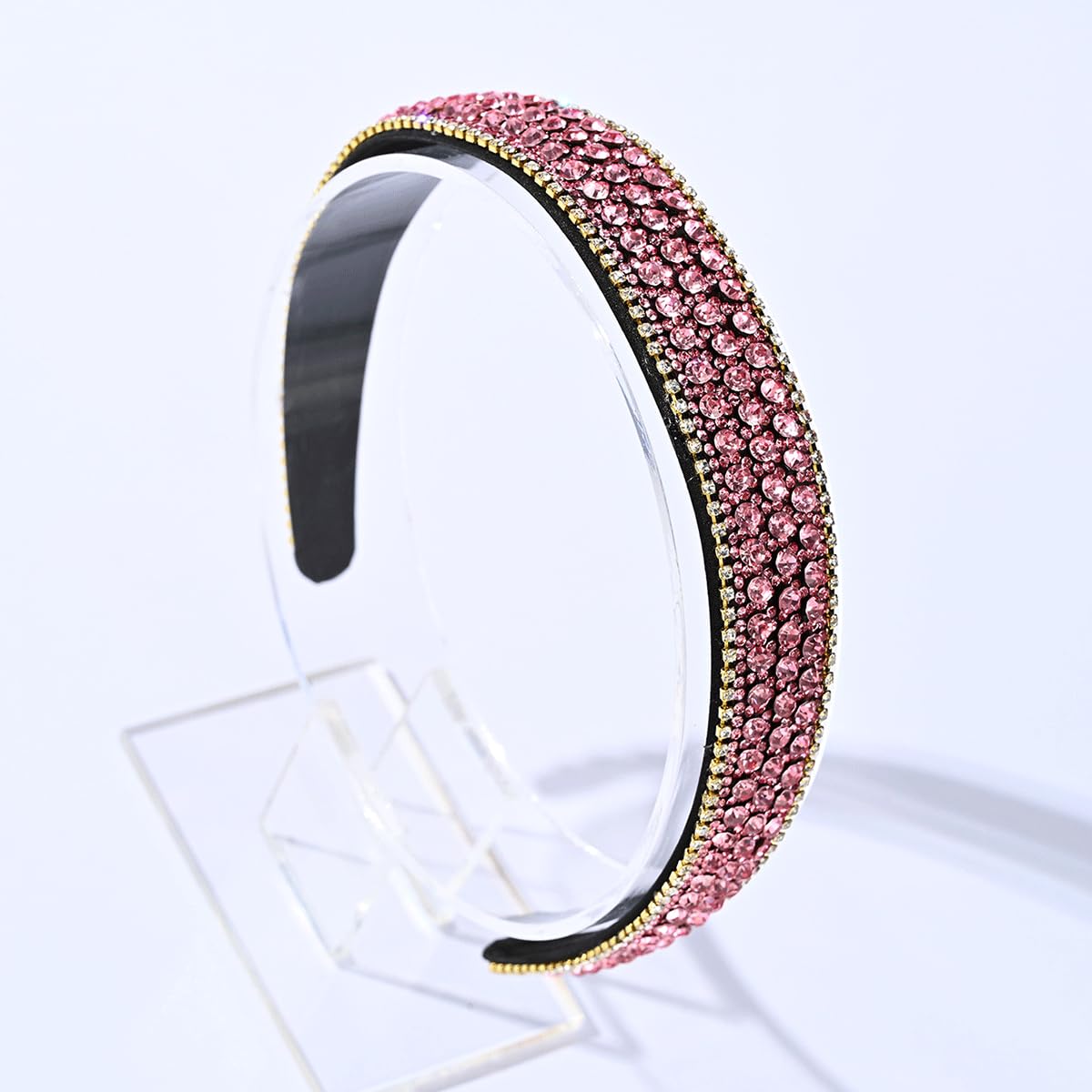 scicent Hair Bands Vintage Crystal Rhinestone Headbands Sparkle Silver Diamond Head Band Wide Hairbands Party Wedding Headpiece Bridal Hair Accessories Pink 6707 - Image 3