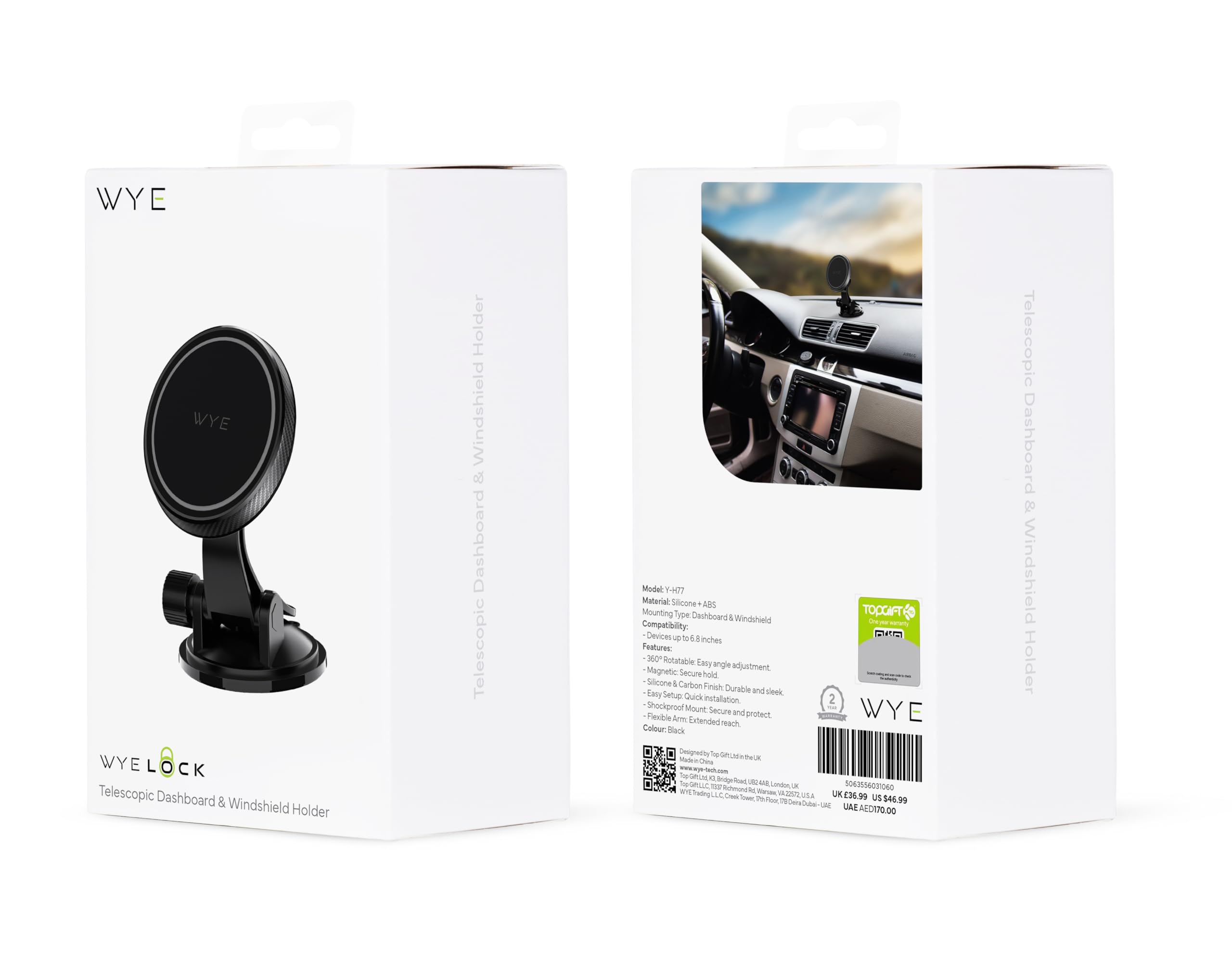 WYE Supporto magnetico da auto con braccio flessibile e rotazione a 360°, supporto per cruscotto e parabrezza con finitura in silicone antiurto in carbonio per smartphone, nero