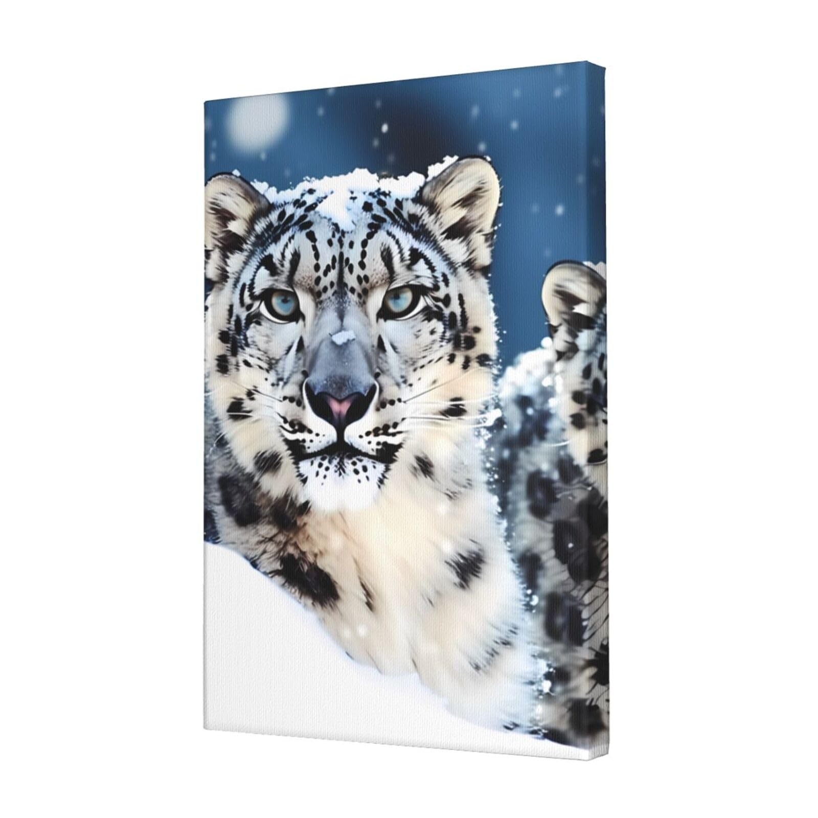 KLOPH Blue eyed snow leopard Canvas Wall Art for Living Room 12"x18" Modern Artwork Painting for Bathroom Hanging Canvas Prints Aesthetic Wallart for Bedroom Kitchen Office Wall Decor