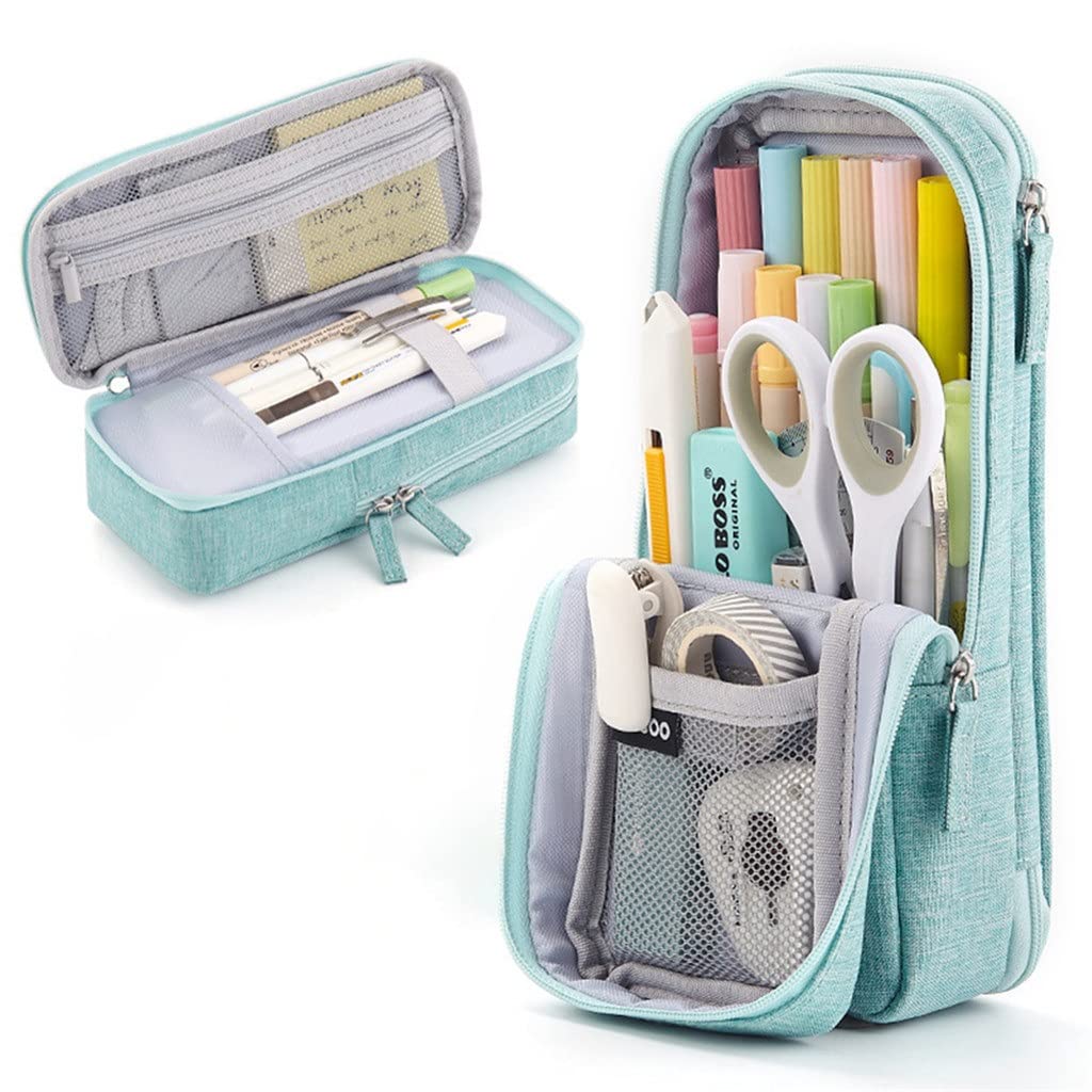 Útiles Escolares: Estuche para lápices de Gran Capacidad y Soporte de Tela Plegable de Dos Capas Almacenamiento Duradero de papelería - Estuche para lápices como Muestra la Imagen