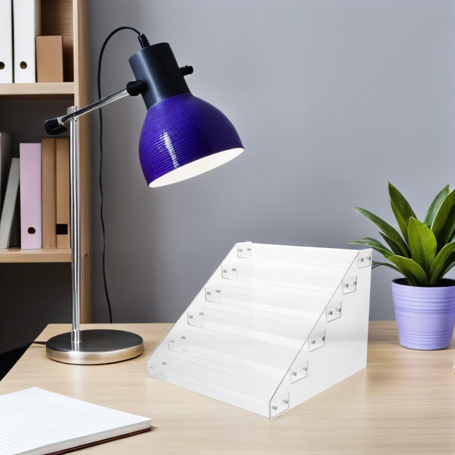 Présentoir Portable pour Cartes à Collectionner en Acrylique Transparent 6 Niveaux Structure Stable et Gain de Place pour Espace de Travail
