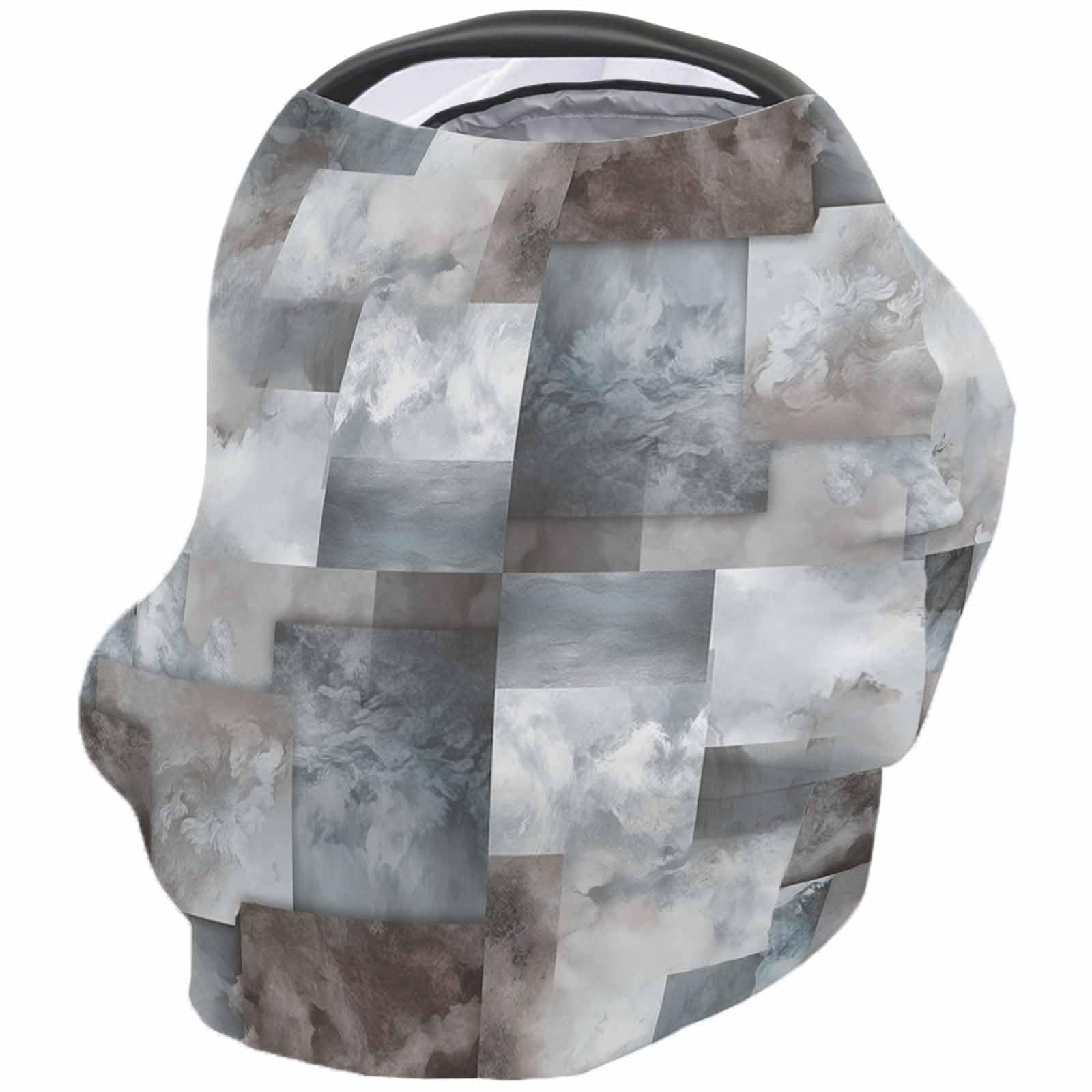 Nursing Cover for Breastfeeding Scarf, Splicing Blocks Abstract Mist Gray Baby Car Covers Super Soft Multi Use for Canopy Shopping Cart Cover Blanket Stroller Cover