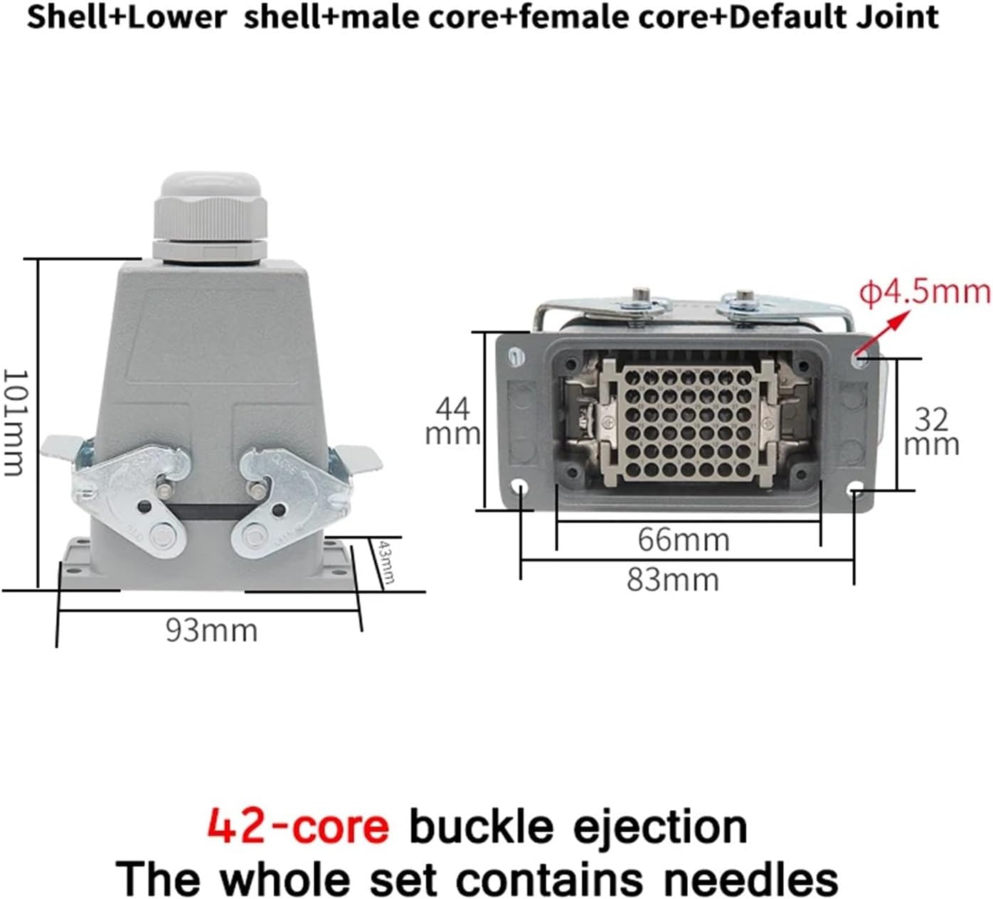 Rectangular Heavy-Duty Connector HDC Hard Drive 4/6/8/10/16/20/24/32/48 pin 16A Aviation Plug top Side Connector(HDD-42)