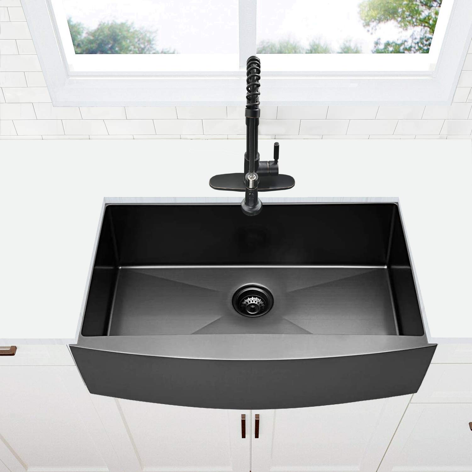 VAPSINT 30x22 Inch Drop-In Black Kitchen Sink - Topmount Workstation, 18 Gauge Stainless Steel, Includes Cutting Board & Strainer
