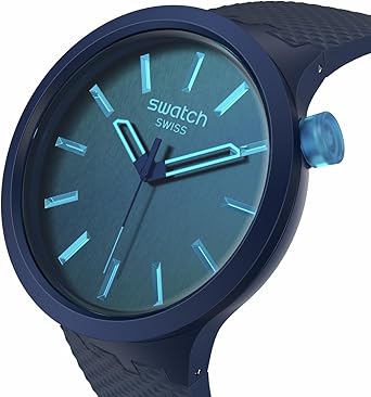 Swatch Big Bold Biosourced Lacquered Unisex Watch Casual Polymer Blue Automatic Waterproof Indigo Glow