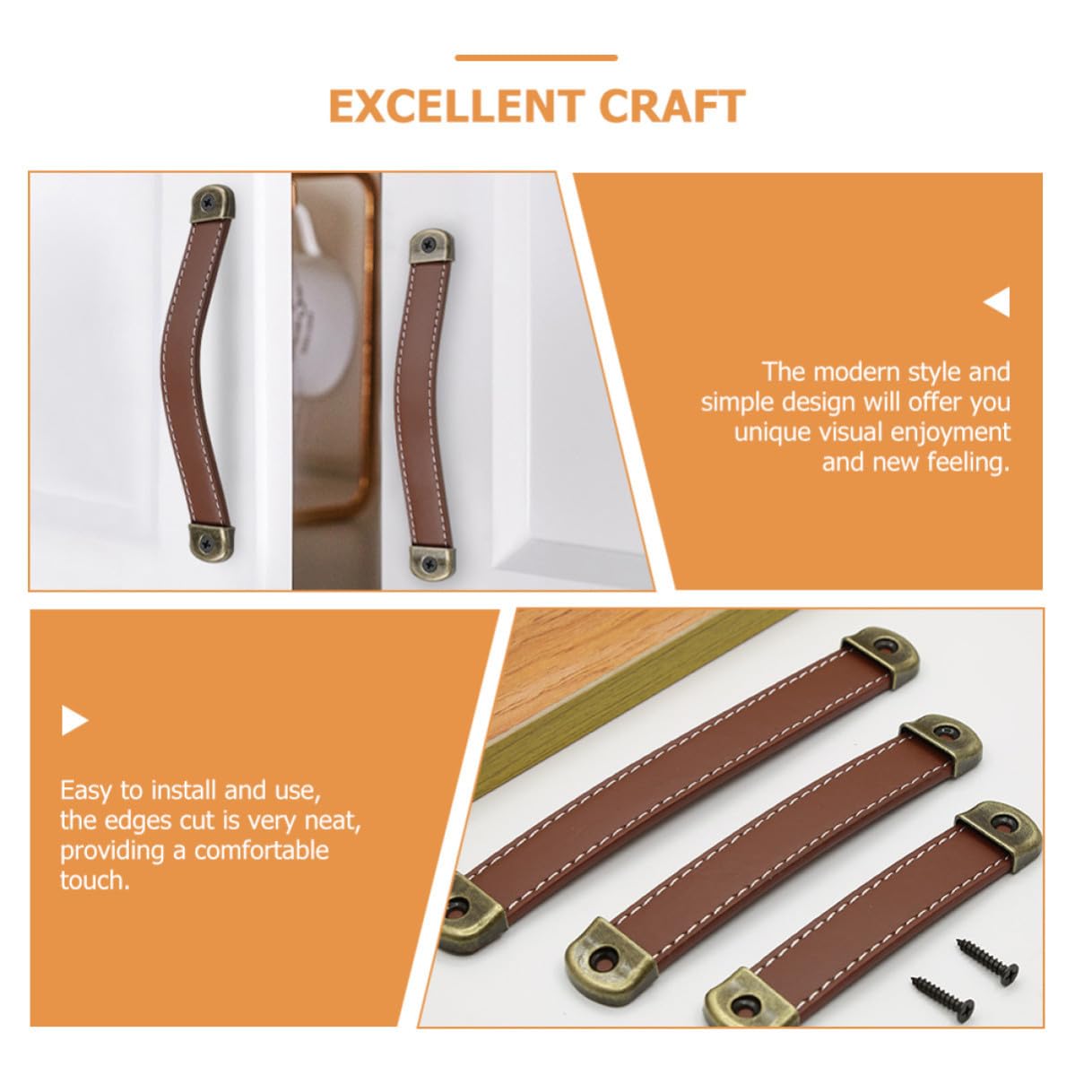 TEHAUX 6 Pezzi Maniglie Design Moderno Semplice in Pelle Sintetica Marrone per Mobili e Cassetti Facile da Installare, Resistenza All'usura, Distanza Fori 160mm