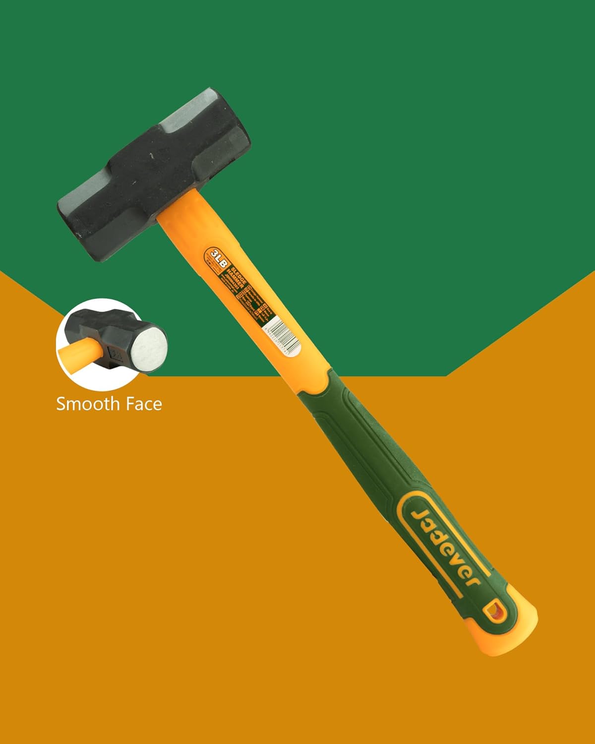 Jadever 3-LB Sledge Hammer, Shock Absorbing Handle, Drop Forged & Heat Treated, Fit for Demolition/Stake Driving/Construction