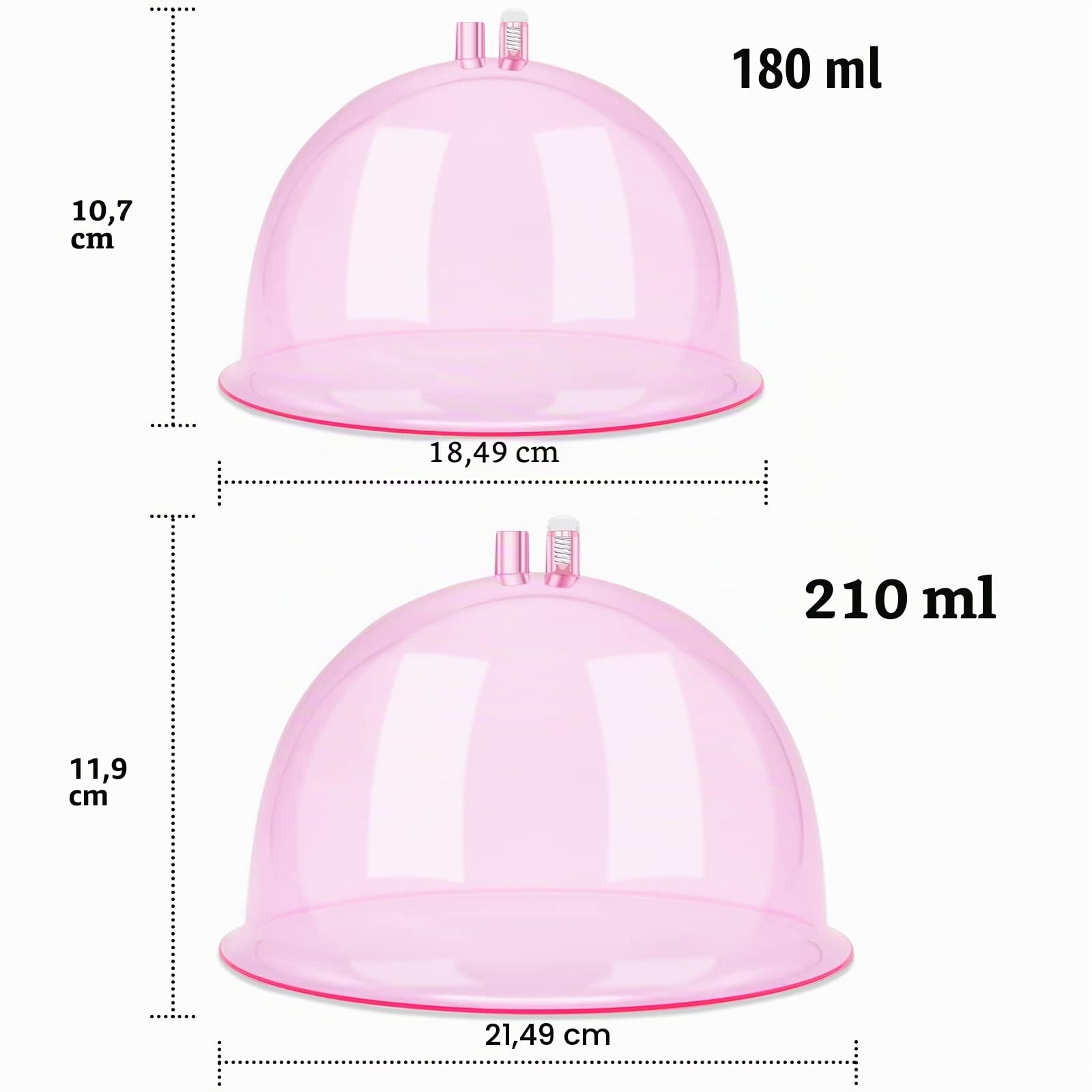weiwei Ventose XL a forma di sedere da 180 ml e 210 ml (diametro 21,3 cm e 18,3 cm) con tubo a Y per sollevamento glutei, massaggio corpo (rosa, 2 paia)