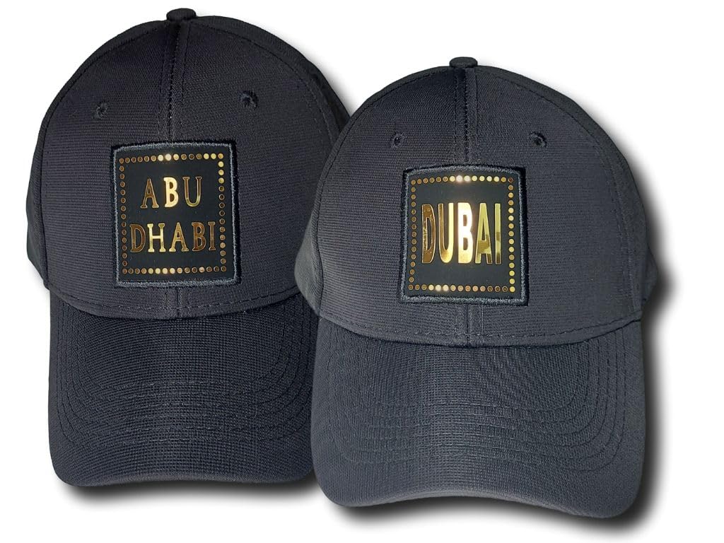 GenericDubai & Abu Dhabi Style Caps, Excellent Design with Pleasant Colors and Logo, Ideal for Sports Picnics Excursions, UV and Sunlight Protection. Set of 2, (Color: Black)