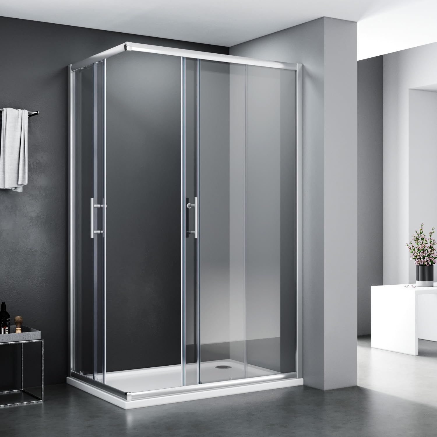 1200 x 760 x 1850 mm kabina prysznicowa wejście narożne podwójne drzwi przesuwne prawdziwe szkło ściana prysznicowa
