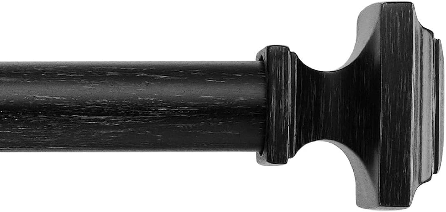 MODE Farmhouse Collection 1 1/8" Diameter Curtain Rod Set with Cottage Square Curtain Rod Finials and Steel Wall Mounted Adjustable Curtain Rod, Fits 36” to 72” Windows, Weathered Oak