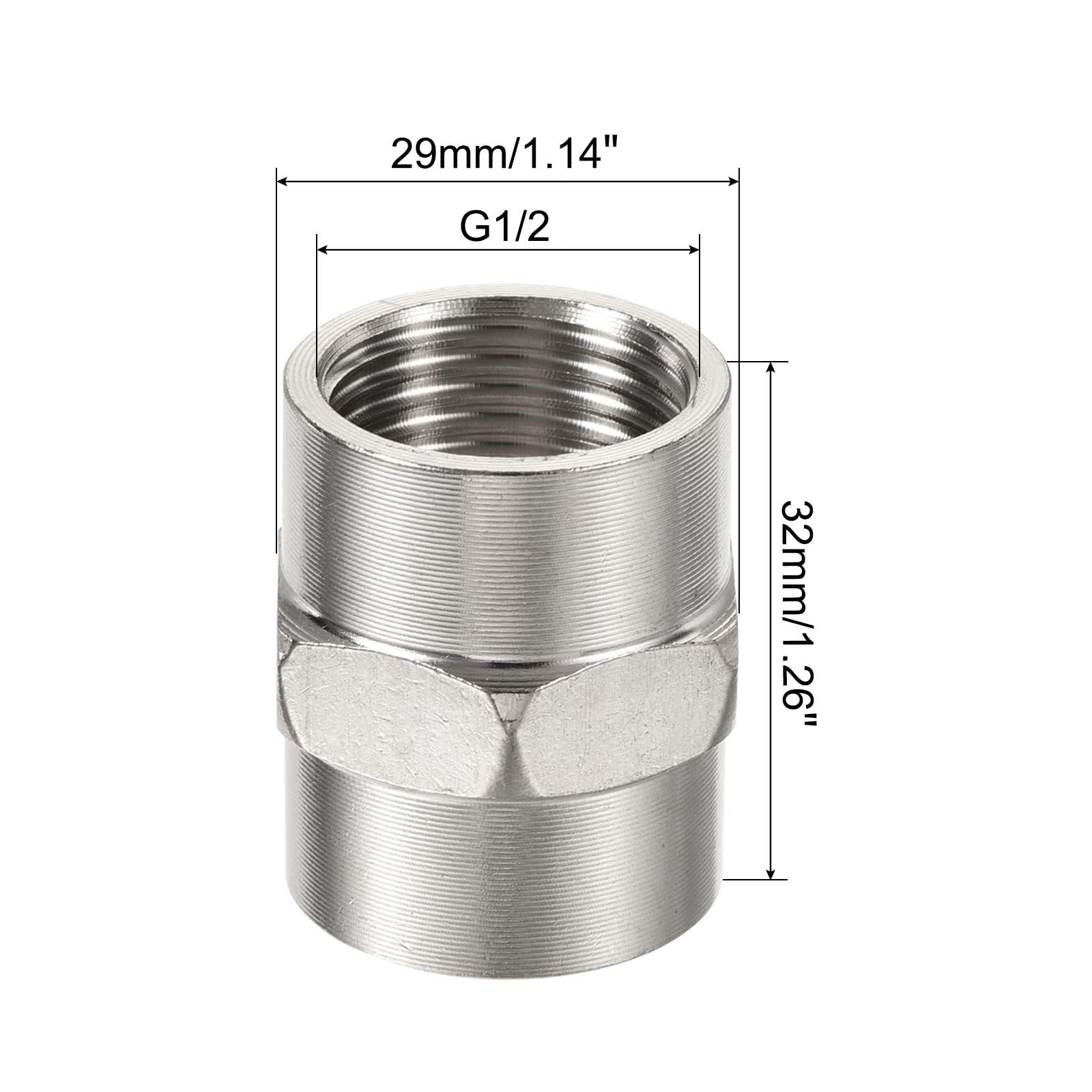 TOP-VIGOR 3Pcs Stainless Steel Pipe Fitting G1/2 Female to Female Thread Hex Connector Adapter - Image 2