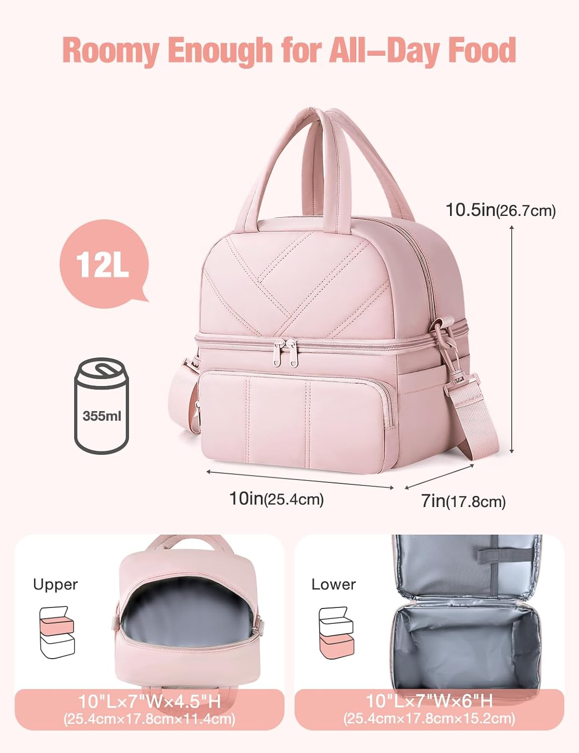 Vuudh Lunch Bag for Women, Double Deck Insulated Lunch Box, Quilted Puffer Lunch Tote Bag, Lightweight, Leakproof, Durable & Reusable Large Lunch Coller for Work Picnic Travel - Image 5