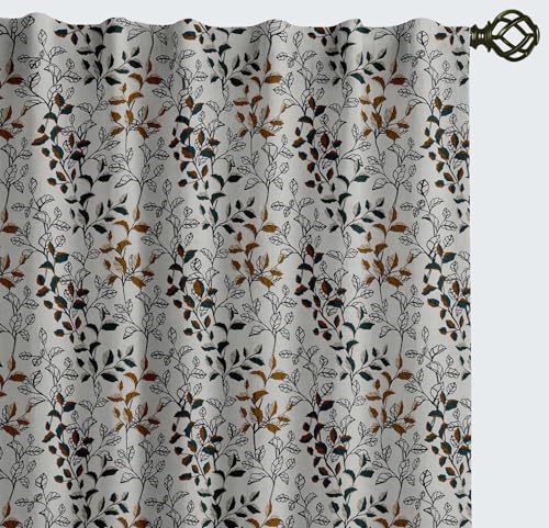 Vargottam Cotton Rod Pocket/Back Tab Curtains - 96" Floor-Length Drapes for Long Doors or Windows - Light Filtering, 3-in-1 Header - Set of 2, 52"x96" - Leaves Print (White)