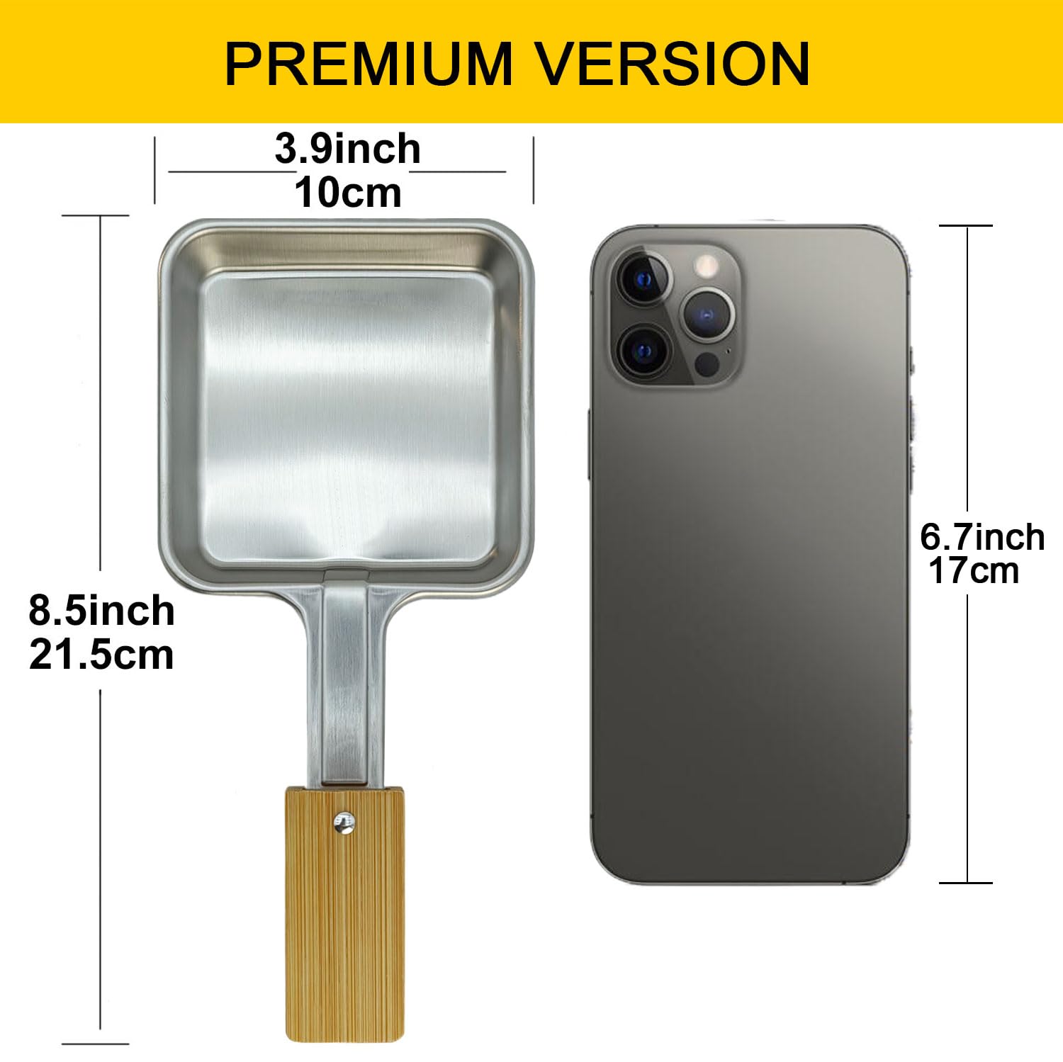 Lot de 4 mini poêles à raclette en acier inoxydable de forme carrée sans revêtement avec poignée en bambou