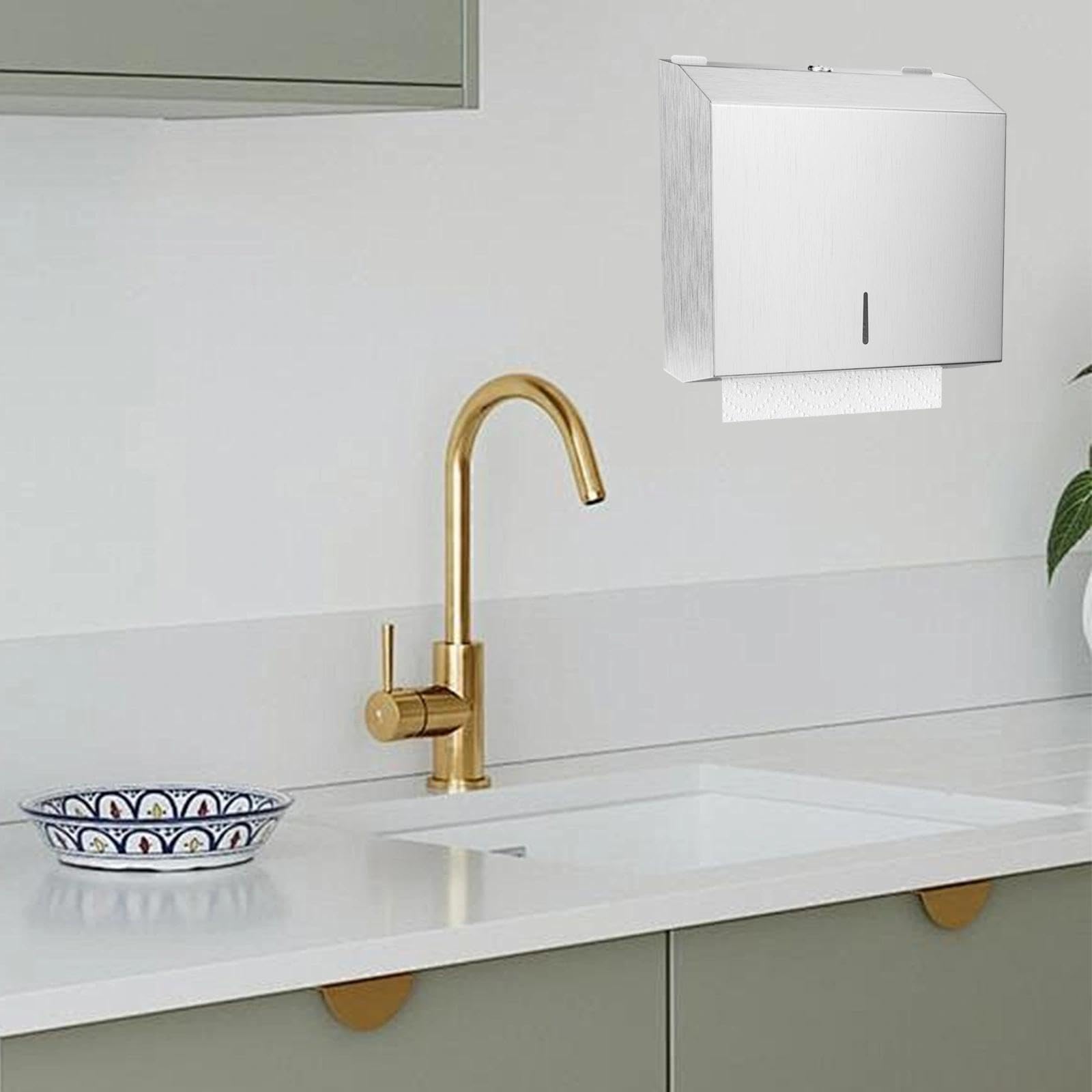 Dispenser Carta Asciugamani da Parete, Dispenser Carta Igienica in Acciaio Inox, Distributore di Asciugamani con Blocco per Bagni, Cucina, Uffici e Luoghi Pubblici(Argento)