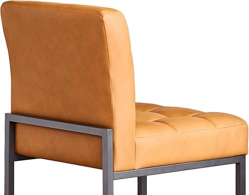 Miniatura 9 de Juego de 4 sillas de comedor de piel sintética marrón, sillas de comedor modernas de mediados de siglo con reposabrazos, silla de cocina a cuadros