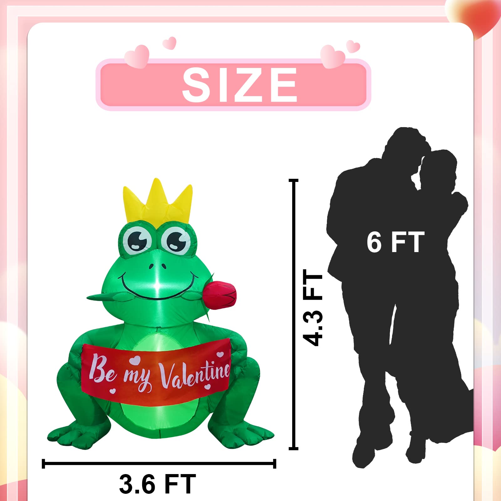 4 FT Inlflatable Valentines Day Decorations,Blow Up Frog Roses with LED Lights Outdoor Decor for Romantic Party,Wedding Anniversary, Home,Patio,Lawn Garden Yard Valentine's Day Decor