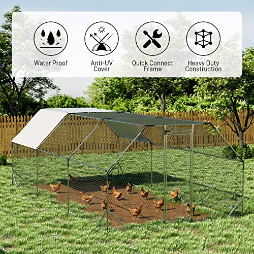 Rophefx Chicken Coop, Large Metal Chicken House, Walk-In Chicken Run Pen With Water-Resident And Anti-Uv Cover, Duck Rabbit House Outdoor (10'L X 20'W X 6.36'H, Flat) #TOP1