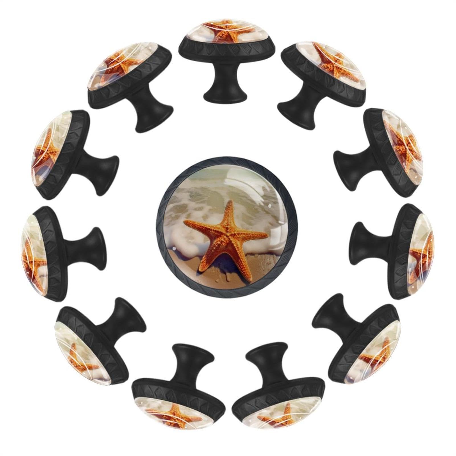 Boutons de tiroir en verre motif étoile de mer pour décoration de meuble