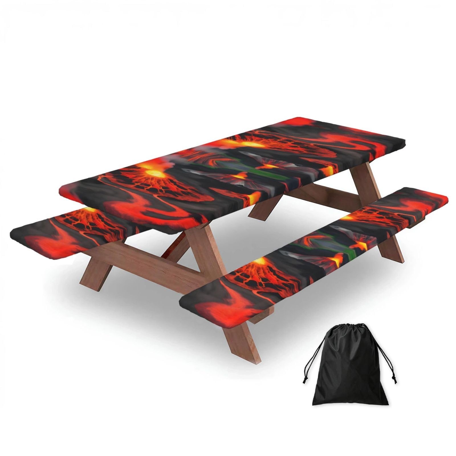 Zyjhyy Black Kilauea Volcanos Print 3 Pack Wipeable Picnic Bench Cover And Table Cover Lightweight Table Cloth For Camping Outdoor
