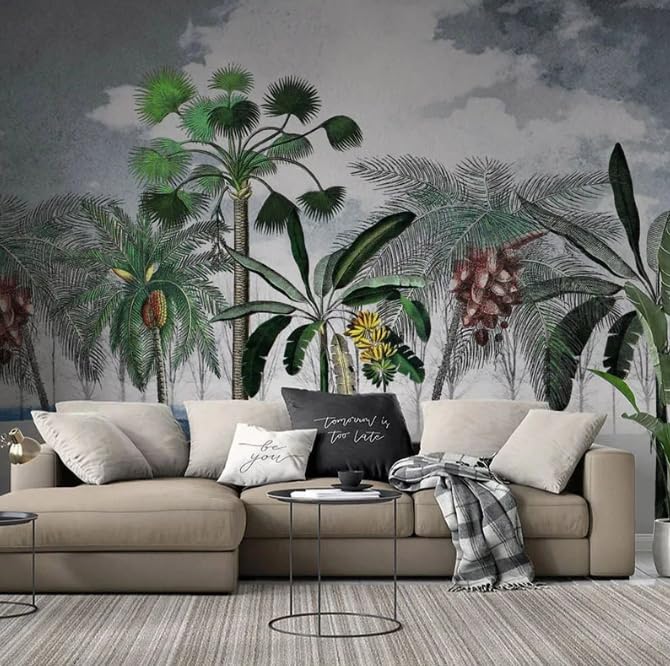 Papier peint tropical moderne 3D pour transformer un mur blanc de salon