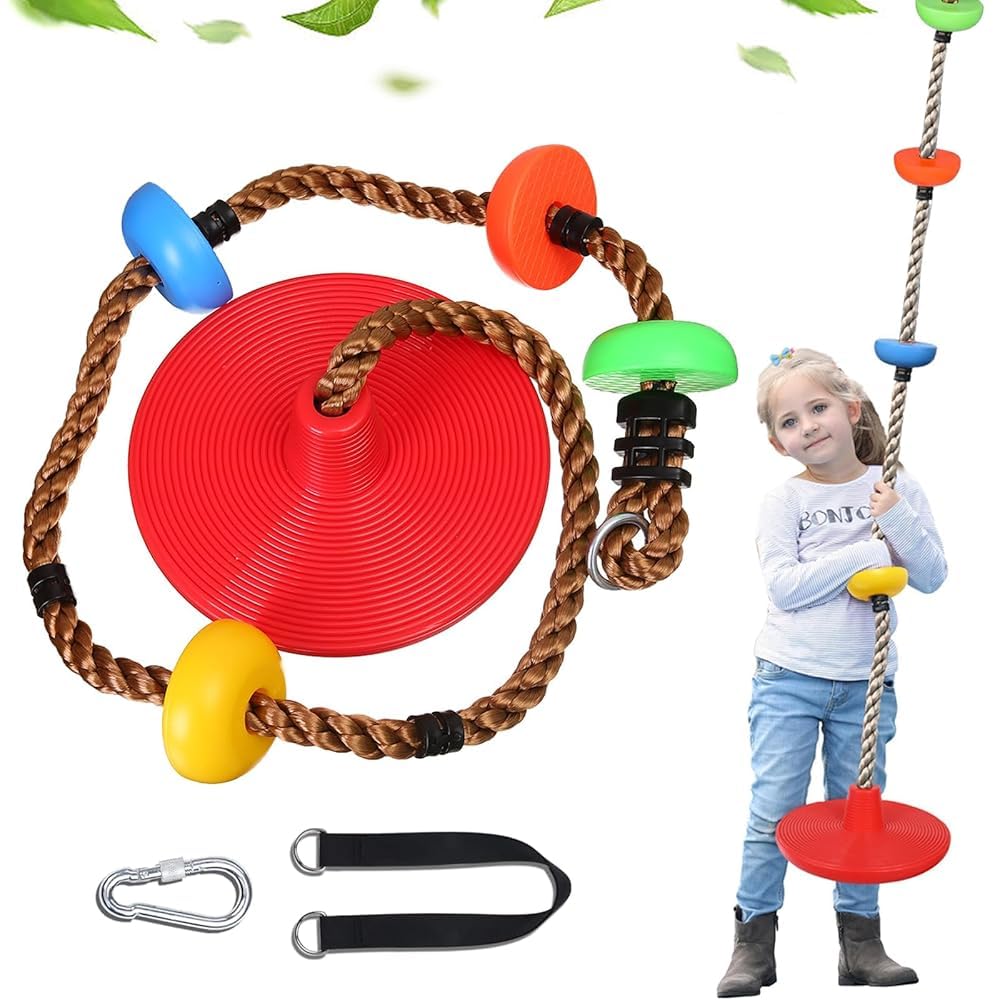 Forhome Sedia a dondolo in legno, per bambini e adulti, con moschettone in acciaio inox e corda regolabile, per interni ed esterni, 16-Wooden Swing Seat