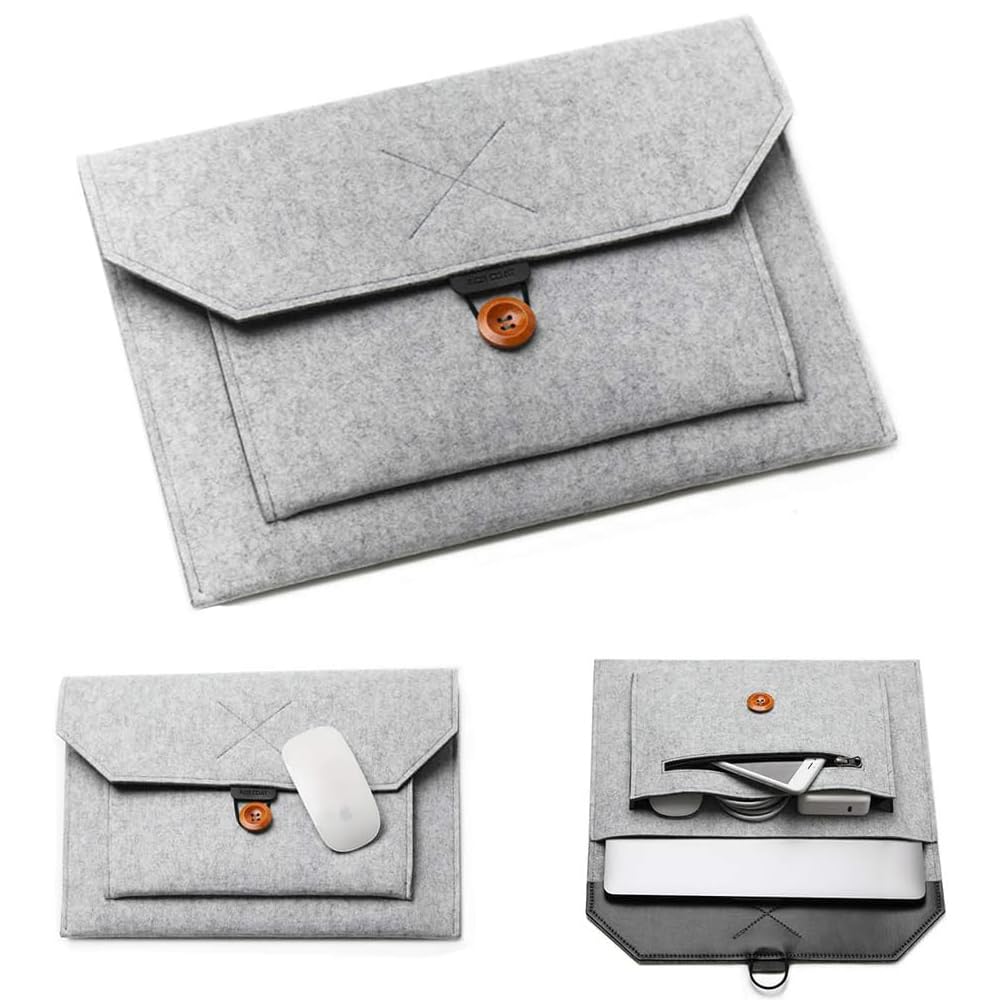 X spring Felt Laptop Sleeve, 13 Inch Felt Case with Pocket, Durable Laptop Case, Ultralight Notebook Tablet Sleeve, Multi-Pocket Pouch Bag Briefcases for Business Travel (Light Gray)