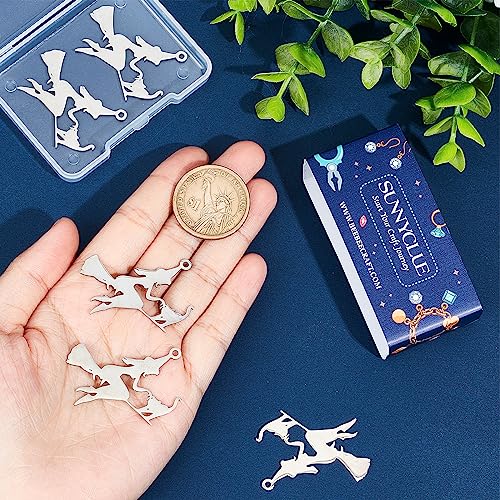 SUNNYCLUE 1 Box 10Pcs Stainless Steel Halloween Charms Witch Charm Wizard Hat Charms Laser Cut Magic Fairy Flying Broom Charm Broomstick Cat Charms for jewellery Making Charm Earrings DIY Supplies - Image 3